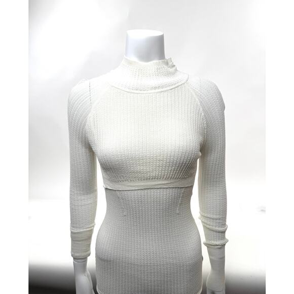 Alexander Wang NWOT White Knit Finely Ribbed smock detail Turtleneck Size M - Picture 3 of 15